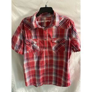 Mossimo Men's L Red Plaid Western Pearl Snap Shirt Vintage Casual